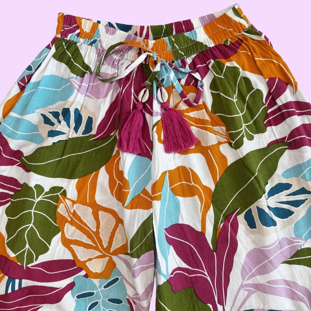 Wide Leg Tropical Print Palazzo Pants - Multicolor - Picture 2 of 8